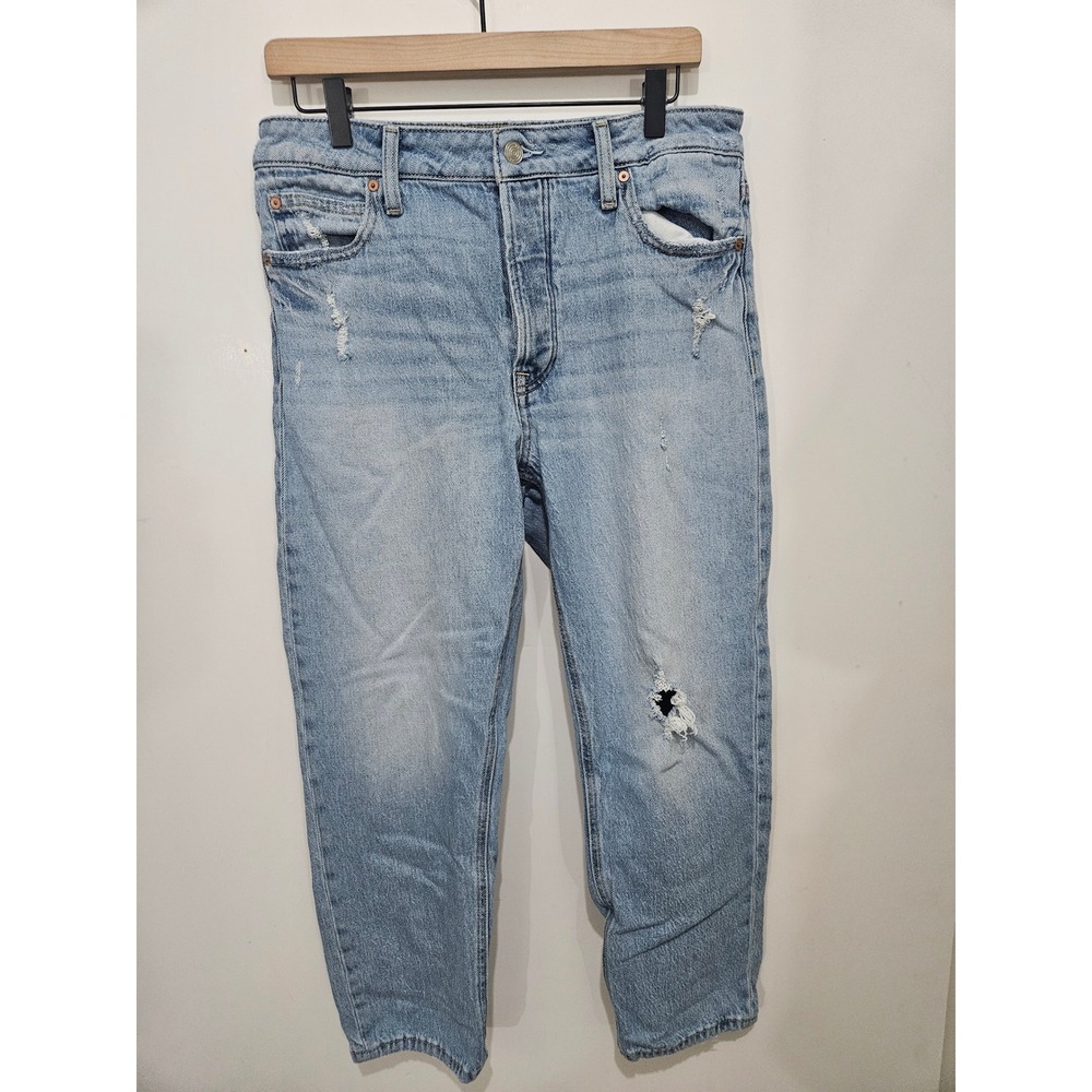 Old Navy Cheeky Taper High Waisted Distressed Light Wash Jeans Womens 12 Regular